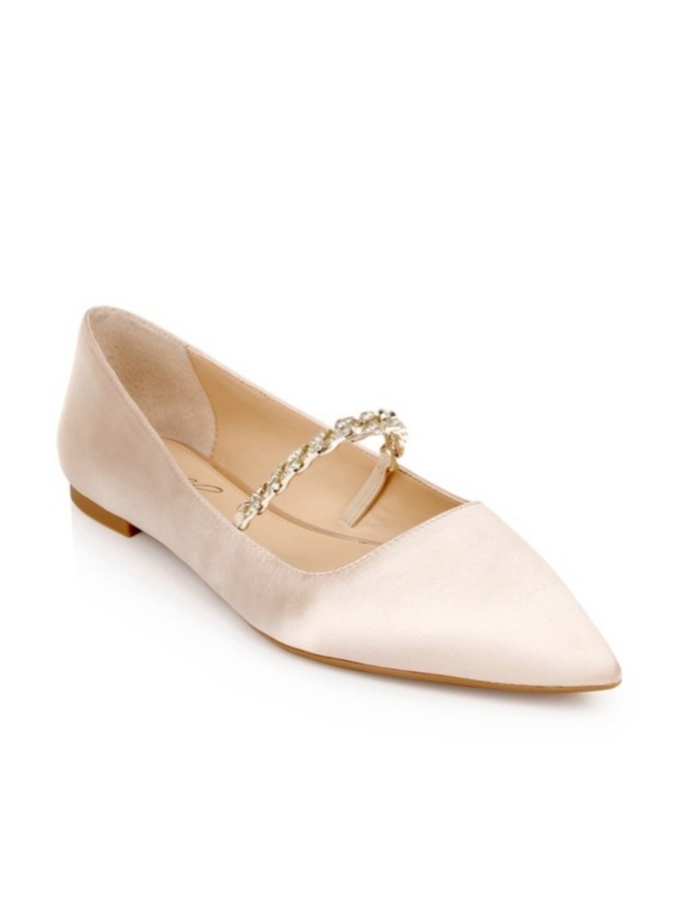 Jewel Badgley Mischka Blush Satin Rhinestone Strap Pointed Toe Flats Size 7